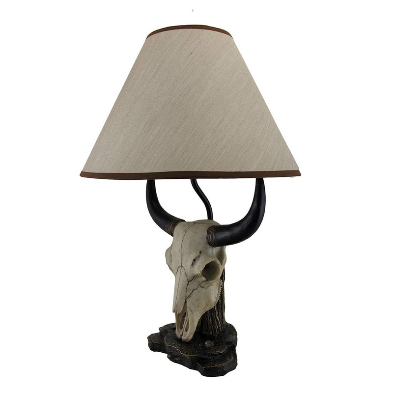 Zeckos Pair of Cast Resin Cow Skull Lamps for Ranch-Style