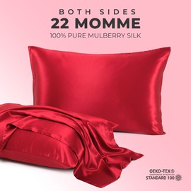 LOOMBERRY 100% Pure Mulberry Silk Pillowcase for Hair and Skin, 6A Grade 22 Momme Silk Pillow Cases with Zipper, Soft Cooling Washable Both Sided Silk Pillow Cover (Burgundy Red, King 20''x36’’)