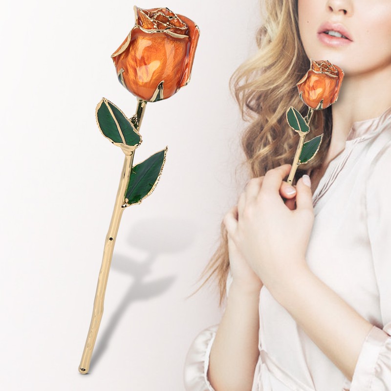Golded Rose Flower 24K Bright Orange with Base Gift for
