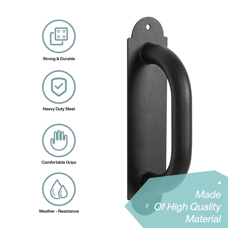 Purife 8'' Black Heavy Duty Barn Door Pull Handles 2