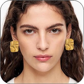 Chunky Gold Rectangle Stud Earrings for Women Extra Large Drop Earring Dupes Hypoallergenic Big Oversize Heart Oval Ball Trendy Gold Silver Earrings Minimalist Geometric Earrings for Women (Gold Square-C)
