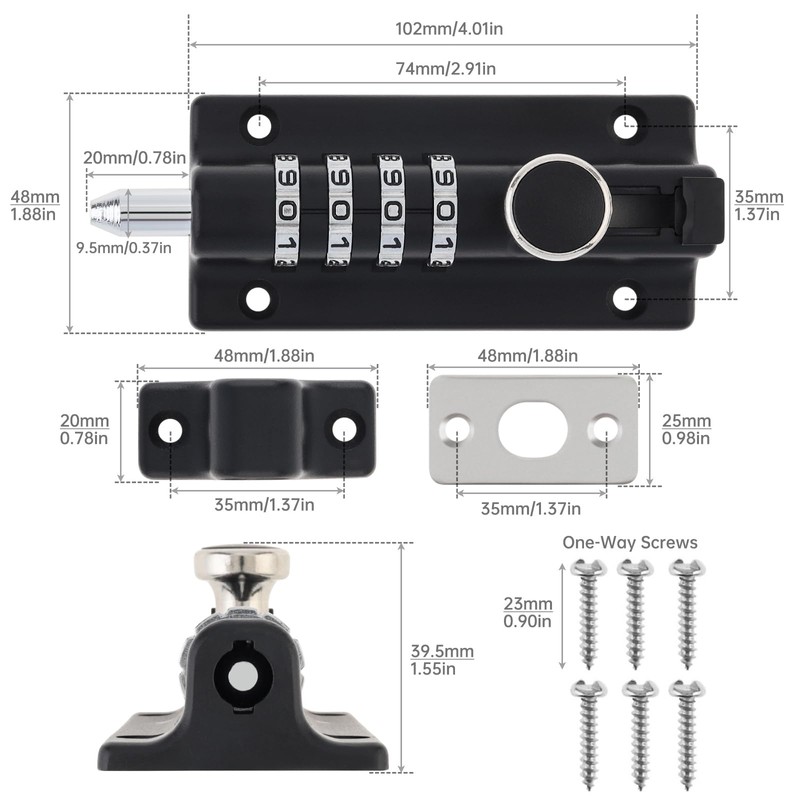HOJLKLD Combination Locking Bolt, 4 Digit Combination Door Security Slide