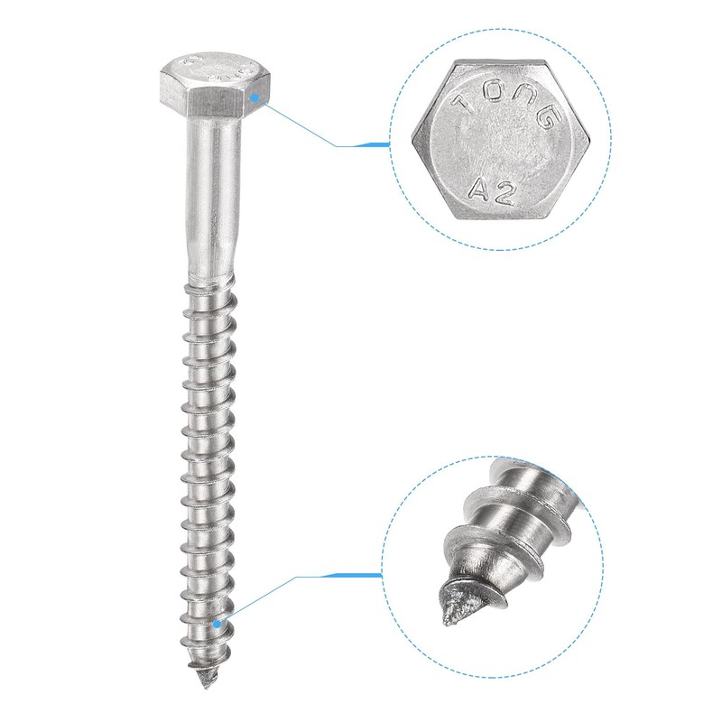 sourcing map Hex Lag Screws, M6 x 70mm 304 Stainless