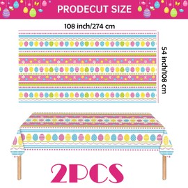 SSuirk 2-Pack Easter Eggs Tablecloths - 54x108 Inch Disposable Plastic Table Covers for Easter Dinner and Spring Holiday Party Decorations