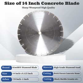 14 Inch Diamond Concrete Saw Blade,14 Inch Masonry Blade with 5/8 inch Arbor,Sharp Tile Saw Blade Dry or Wet Cutting for Brick Paves Concrete Stone Block Marble Granite (LSS14)