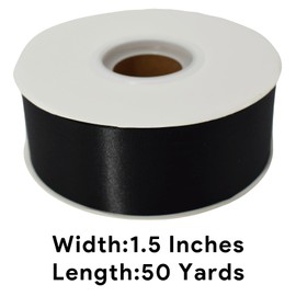Black Ribbon 1-1/2 Inch x 50 Yards Satin Ribbon Single Face Ribbon for Crafts, Gift Wrapping, Floral Bouquet, Weddings, and Decorations, with Spool