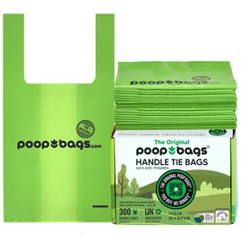 The Original Poop Bags® - Large, Dog Poop Bags with Tie Handles - 38% Plant Based & 62% PE 300 Counts Dog Poop Bags with Handles for Pet Poop Cleanup