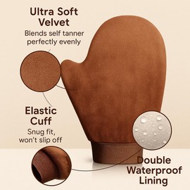 GOERTI Self Tanning Mitt for Flawless Tan - Double Waterproof Lining, Ultra Velvet Soft, Thumb Design, Reusable & Washable Self Tanner Glove for Streak-Free Application