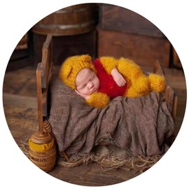 Fashion Newborn Boys Girls Baby Photo Shoot Props Outfits Crochet Clothes Mohair Hat Pants Photography Props Costume (Yellow)