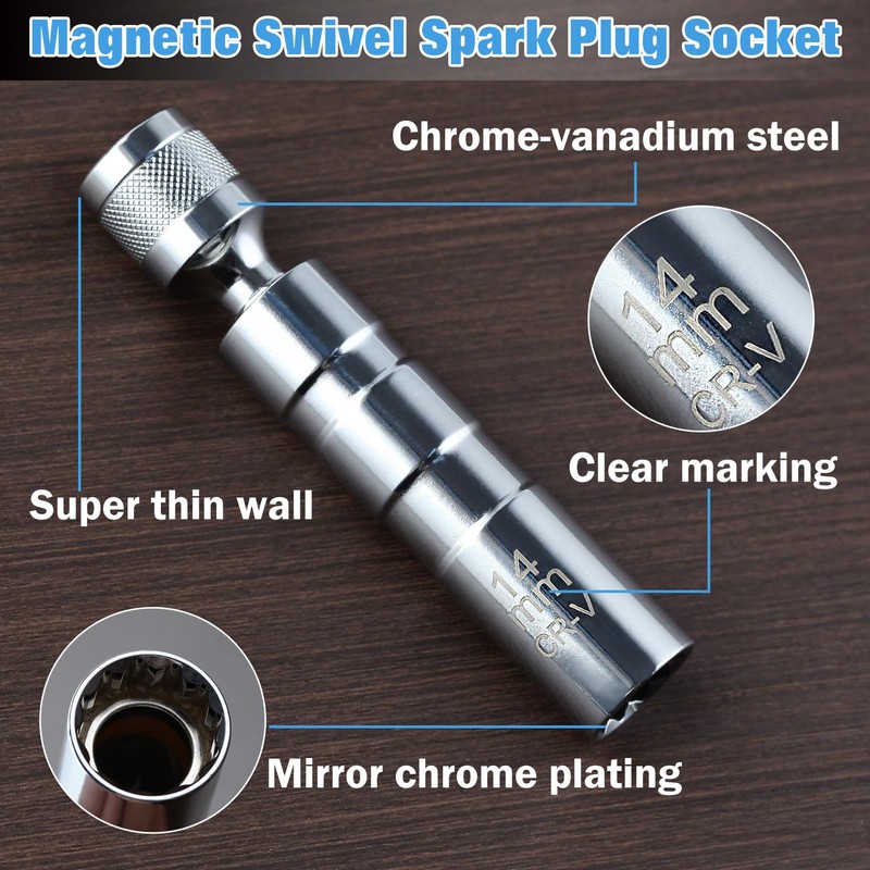 LEONTOOL Magnetic Rotating Spark Plug Socket Set, Magnetic Swivel Plug