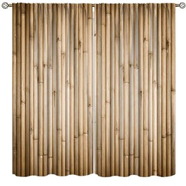 DDCBNS Bamboo Blackout Curtains,Nature Plant Leaves Abstract Design Polyester Fabric Curtains for Bedroom Living Room Kitchen Rod Pocket Window Drapes 2 Panel Set,Total Size 42" x 45"