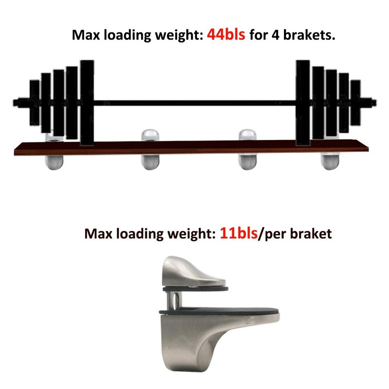 Adjustable Wood/Glass Shelf Bracket Wall Mount, Brushed Nickel, 4 Pack