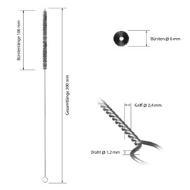 TOOLCORE® Cleaning Brush Set, XXL, Diameter 6 mm, Pack of 8, 30 cm Extra Long, Stainless Steel/Nylon, Straw Brush