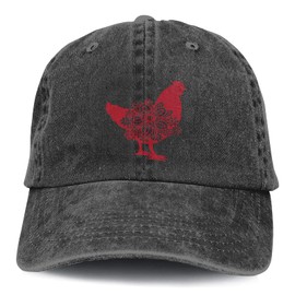 Fenmshairy Women's Floral Chicken Baseball Cap for Men Women, Adjustable Vintage Distressed Washed Hat for Dad Mom Farmer Black