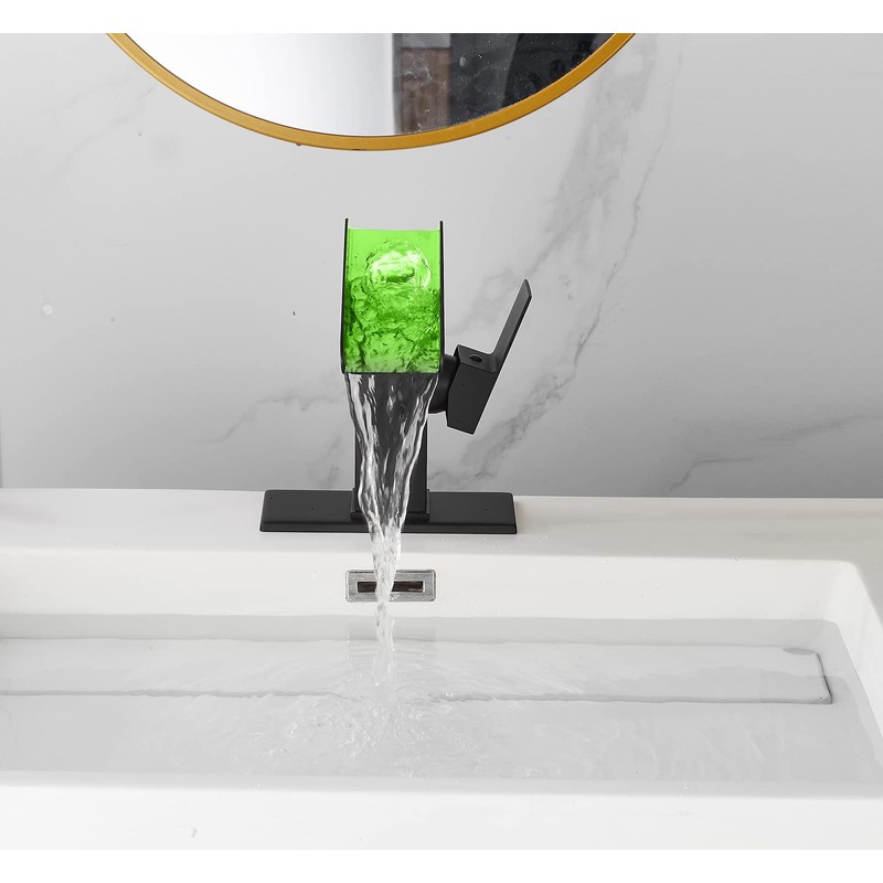 Bathroom Sink Led Faucet Waterfall Spout Black RGB 3 Colors