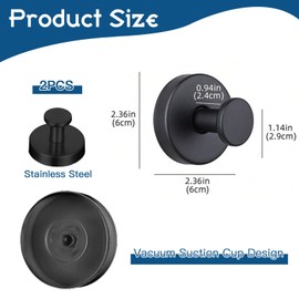 ZOCONE 4 Pcs Suction Hooks No-Drill Suction Cup Hooks, Stainless Steel Bathroom Suction Hooks | Reusable Bathroom Towel Hooks Suction Vacuum Shower Hooks, Black Suction Hooks for Bathroom Kitchen