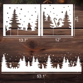 Christmas Stencils for Window Glass Large Christmas Stencil Reusable Winter Forest House Village Holiday Drawing Templates for Painting on Window Wall Doormat Glass Wood