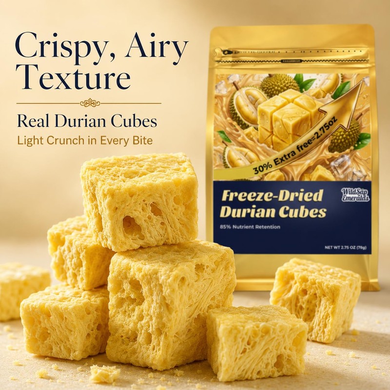 WildSap Emeralds Freeze Dried Durian (78g/2.75 Oz) - Crispy Tropical