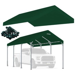 Rutile 12 x 20 FT Carport Replacement Cover, Heavy Duty Car Tarp Canopy Tent Replacement Top w/Ball Bungees Green (Only Top Cover, Frame is not Included)