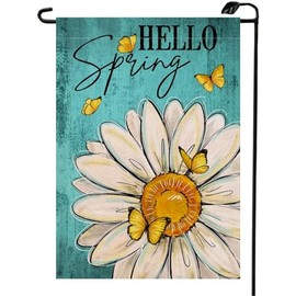 Spring Daisy Garden Flag 12x18 Inch Double Sided Hello Spring Floral Butterfly Yard Outdoor Burlap Outside Decoration Flag CJ19