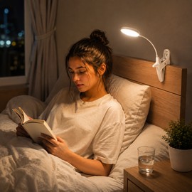 Clip-On LED Reading Light for Dorm Room & Bedside – 3 Color Modes, 9 Brightness Levels, Flexible Gooseneck Desk Lamp with Strong Clamp