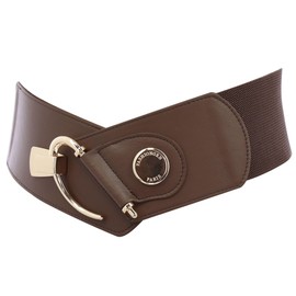FASHIONGEN - Darlene Women's Elastic Cowhide Leather Belt, Brown (golden buckle)