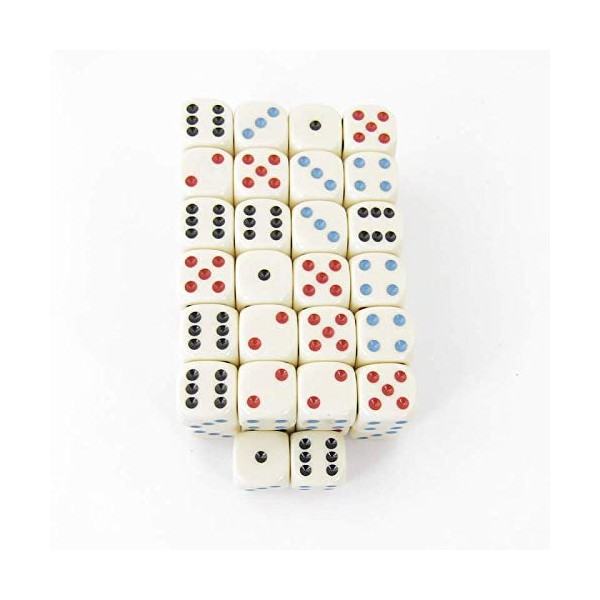 Michigan Red Eye Ivory Dice with 3 Color Pips Rounded Corners 16mm (5/8in) Pack of 50 Wondertrail
