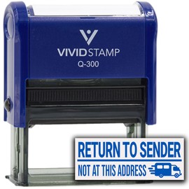 Vivid Stamp Return To Sender Not At This Address (Mail Van) Self Inking Rubber Stamp - Medium 9/16" x 1-1/2", Blue