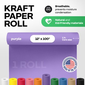 12" x 1200" (100 feet) Purple Kraft Paper Roll - USA-Made Quality Craft Paper for Gift Wrapping, Kids' Arts & Crafts, School Projects - 100% Recycled Natural Material 50lb Thickness by IDL Packaging