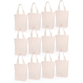 Lily queen Natural Canvas Tote Bags DIY Reusable Shopping Grocery Bag (Natural - 12 Pack)