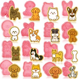 Juego de 16 cortadores de galletas para perros con sellos de émbolo, cortador de galletas en forma de hueso de cachorro en 3D, divertidos sellos de galletas de dibujos animados estampados en relieve