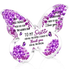 Best Sister Ever Gifts Birthday Gifts for Sister from Sisters Acrylic Plaque Desk Decor Purple Butterfly Gift for Women Birthday Mothers Day Thanksgiving Birthday Wedding from Sisters Brother Ideas
