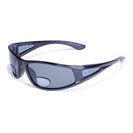 BlueWater Polarized Plus 1.5 Magnification Bifocal 3 Sunglasses, Gloss Black Frame, Gray Lenses