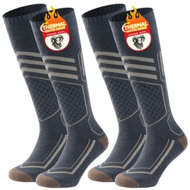 TANSTC Thermal Socks Merino Wool Ski Socks for Men Women,Winter Thick Warm Knee High Sport Socks for Snowboard Walking Hiking Running Skiing 2 pairs,grey,L