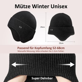 Unisex Winter Hat Men Women Hat Men's Winter Knitted Hats for Men, Beanie Men Winter Warm Hat with Ear Flaps, Ski Hat Men's Thermal Hat Men's Gifts for Men Christmas, Carbon grey