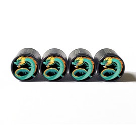 AutoValveCaps Blue Dragon Tire Valve Stem Caps - Black Aluminum - Set of 4 - Fits on all Autos