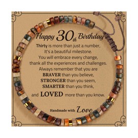 AIQIUQIU Red Pine Weaving Bracelet, 30th Birthday Gifts for Girls Women Her, Adjustable Braided Cord Natural Wood Bracelet with Quote Card- Happy 30th Birthday, and Exquisite Packaging Box