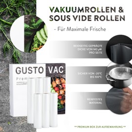 GustoVac Premium 6 Vacuum Rolls, 3 Rolls 20 x 300 cm & 3 Rolls 30 x 300 cm Professional Vacuum Sealer Bags for Vacuum Sealers, Vacuum Sealer Film, Boil-proof & Sous Vide Freezer Bags, Food Vacuum