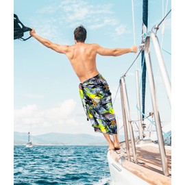 LA LEELA Men's Sarong Hawaiian Bath Wrap Pareo One Size Grey Palm Tree