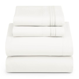 Hearth & Harbor RV Short Queen Size Sheets - 4 Piece Bed Sheet Set, Hotel Luxury Double Brushed Bed Sheets - Extra Soft Bedding Sheets & Pillowcases, Short Queen, White