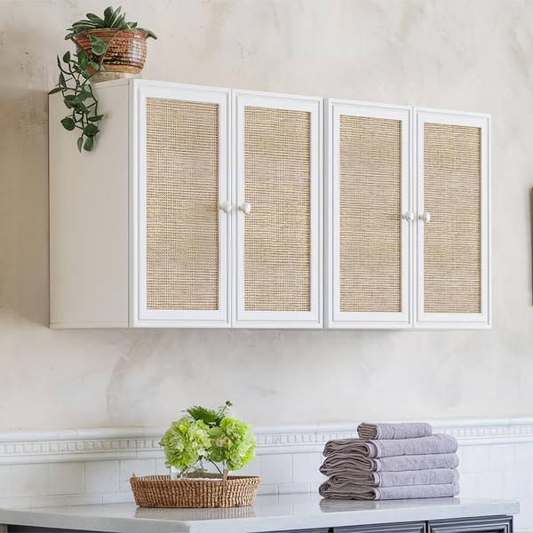 Furnaza Rattan Wall Cabinets Set - Kitchen Wall Mounted Storage