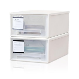 quiodok Pack of 2 Plastic Drawer Boxes, White, Stackable Desk Drawer Box, Made of Plastic, Suitable Desk Organiser with Drawers for Living Room, Bedroom, Office