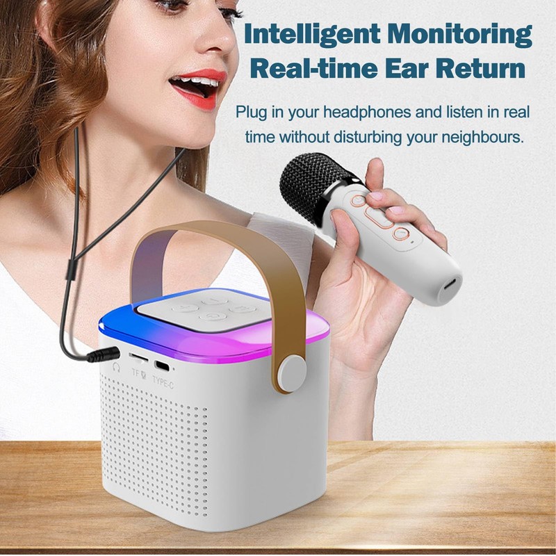 Karaoke Machine, Portable Bluetooth Speaker with Microphones for Adults and
