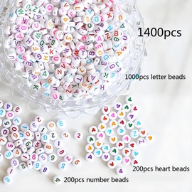 DAHI 1400 Pieces Letter Beads for Bracelets Make Yourself Beads Letter Numbers Beads Acrylic Round Alphabet Beads for Bracelets and Colourful Heart Beads for Jewellery DIY Crafts (Colour)