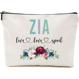 AcevedoDesign Zia Live Love Spoil Makeup Bag, Grandma Mother's Day Gifts From Grandchildren, Travel Bag, Zia Gift Idea Birthday, Zia Travel Bag, New Zia Gift, White, 7”x9.8”
