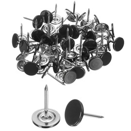 uxcell 150Pcs Upholstery Tacks, 11mmx17mm Flat Head Thumb Tack Decorative Furniture Nails Push Pins for Furniture Sofa Headboards, Black