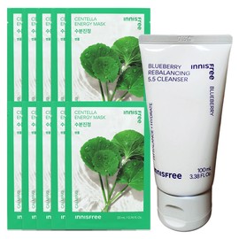 (10 sheets) Innisfree Energy Mask Centella asiatica + Blueberry Rebalancing 5.5 Cleanser 100ml / (10매)이니스프리 에너지 마스크 병풀+블루베리 리밸런싱 5.5 클렌저 100ml
