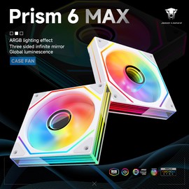 Jungle Leopard Prism6 MAX 120mm PC Reverse Blade ARGB PC Case Fan - 3-Sided Infinite Mirror & Axis Infinite Mirror Light Effect，800-1850±10% RPM 120mm PWM Case Fan(White-1Pack)
