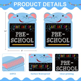 GROWTHMAGIC First Day of School Sign - 8'' x 10'' Double Sided 16PCS Back to School Photo Props Signs with Elephant Pattern for Kids Preschool to College