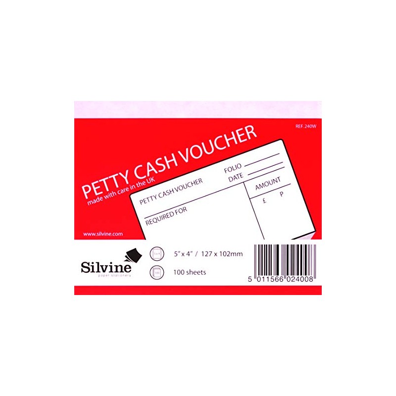 Silvine Petty Cash Voucher 100 Sheets, red, 5x4